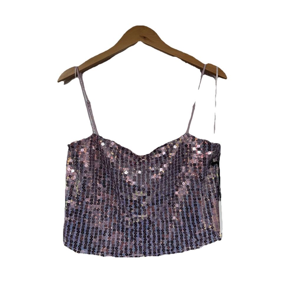 ASTR the Label Pink Sequin Cropped Tank Top‎ Festival Rave Womens M New